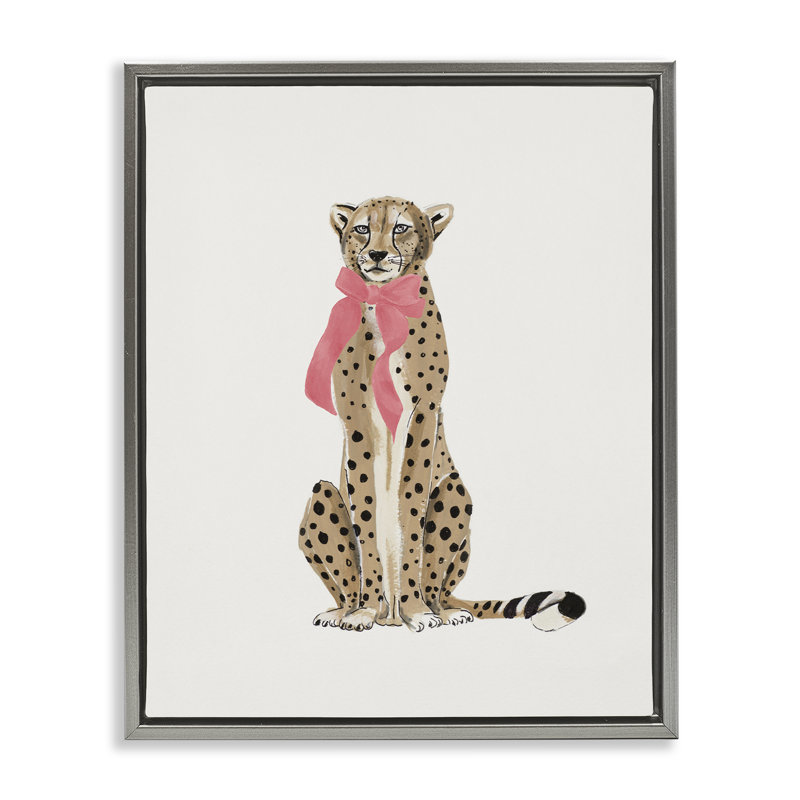 Art mural sur toile tendu avec guépard et ruban doré tendance par Patricia Pinto, Cadre flottant gris lustré, 31" H x 25" W