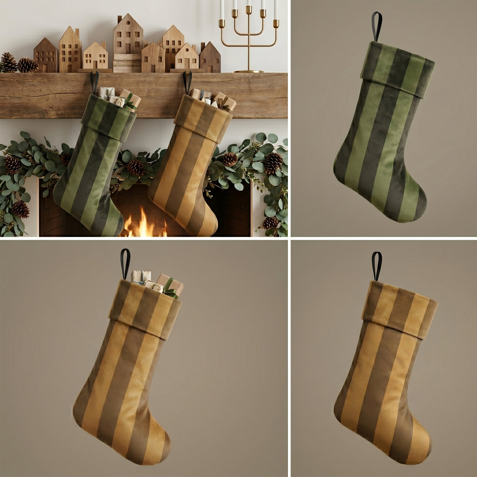 Deck Stripe Pine Christmas Stocking, Pine