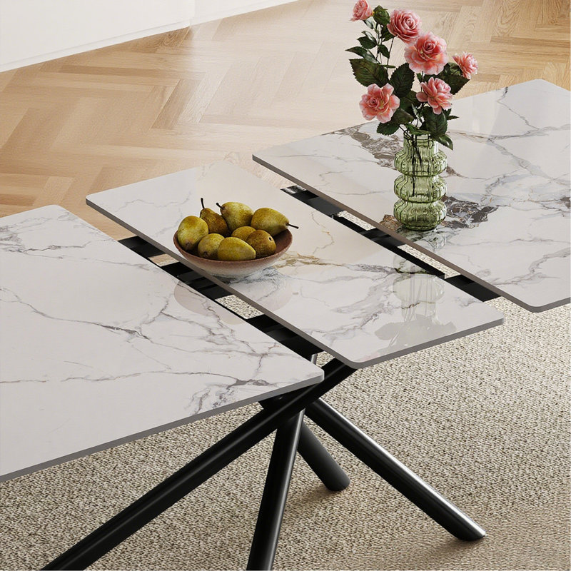 Table de salle à manger rectangulaire 59 po avec rallonge rétractable 59 po., Noir