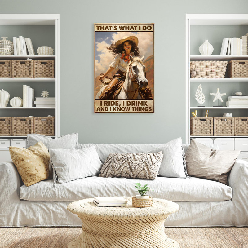 Cowgirl I Ride I Drink - 1 Piece Rectangle Graphic Art Print On Wrapped Canvas, H 14 po x l 11 po x P 1,25 po