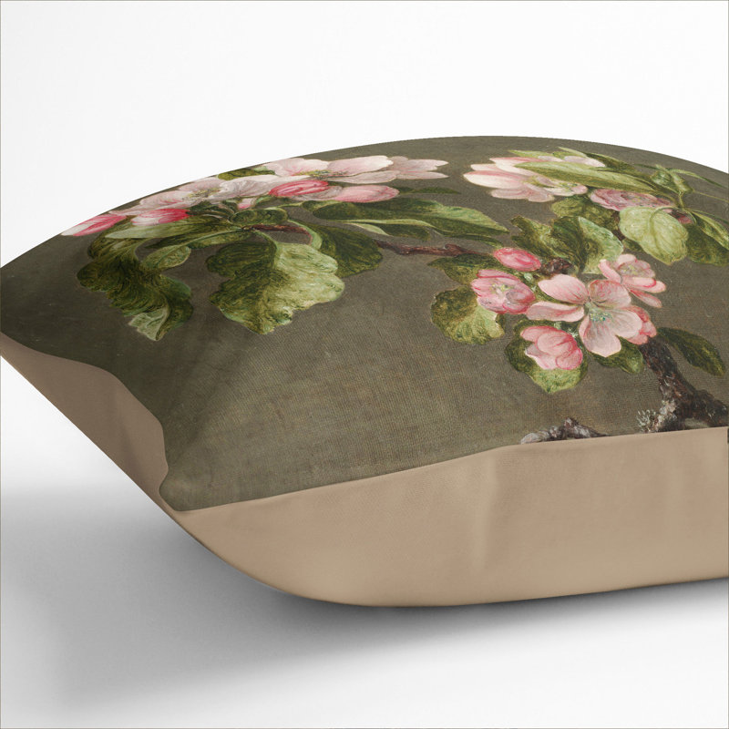 Apple Blossom Flowers Square Throw Cushion, 40cm H x 40cm W x 15cm D, Stone
