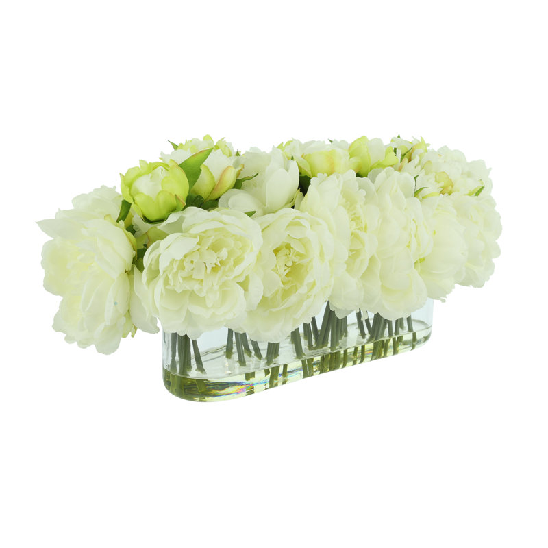 Pivoines disposées dans un vase en verre, Blanc