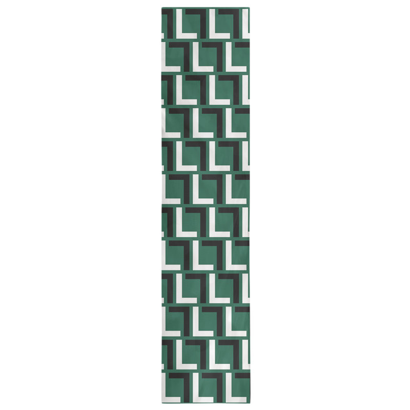 Chemin de table Carolina, 72 po x 16 po, Coton, Vert Gotham / blanc / noir furtif