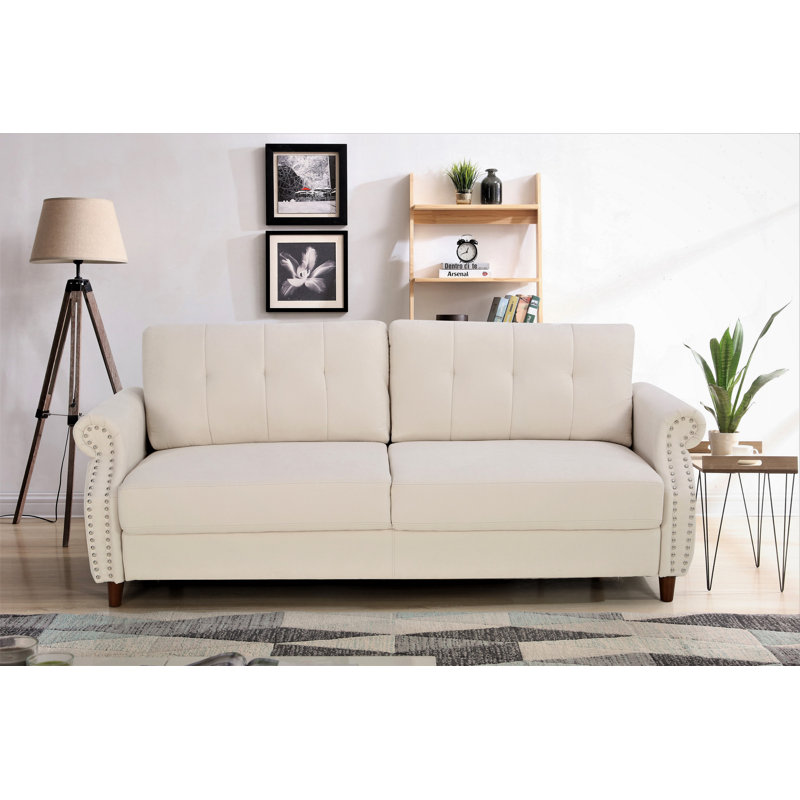 Canapé à accoudoirs roulés 79,53 po Sauter, Polyester beige
