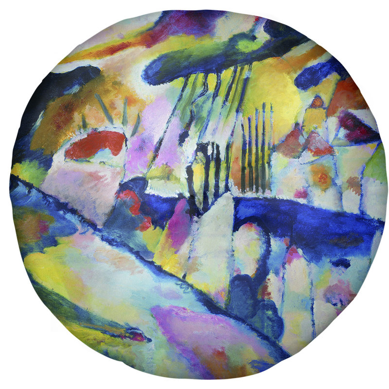 Paysage kandinsky, avec coussin de plancher rain wassily, 27,5 po x 55,5 po, Bleu / Jaune
