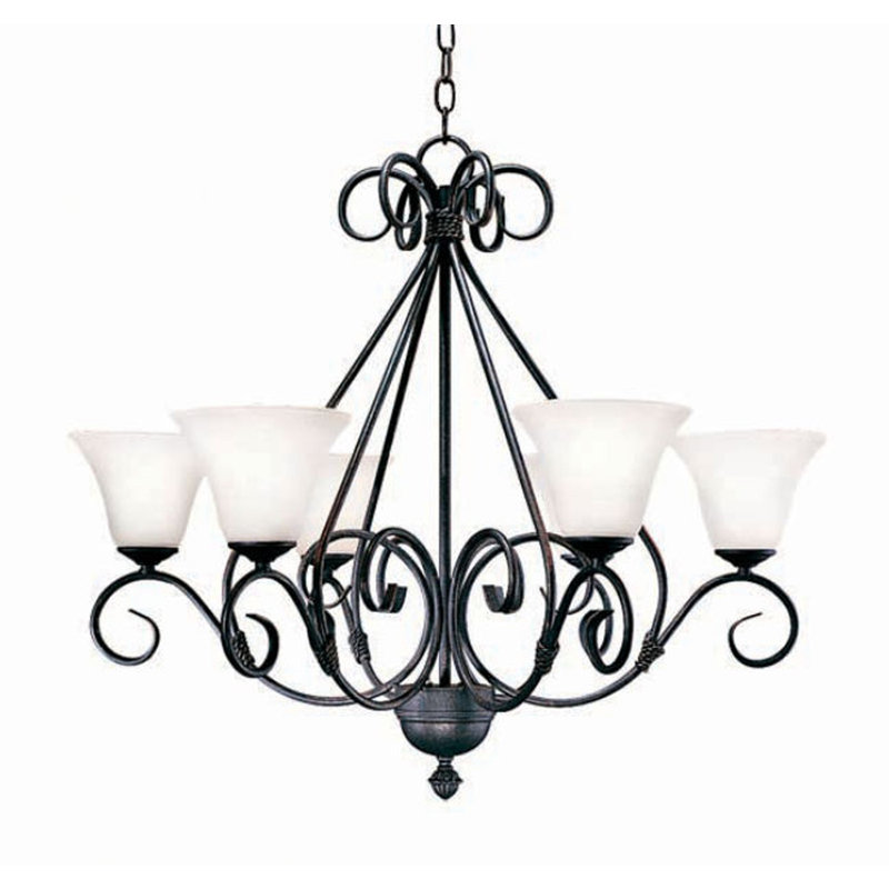 Lustre 6 lumières à abat-jour Olivia, Châtaignier