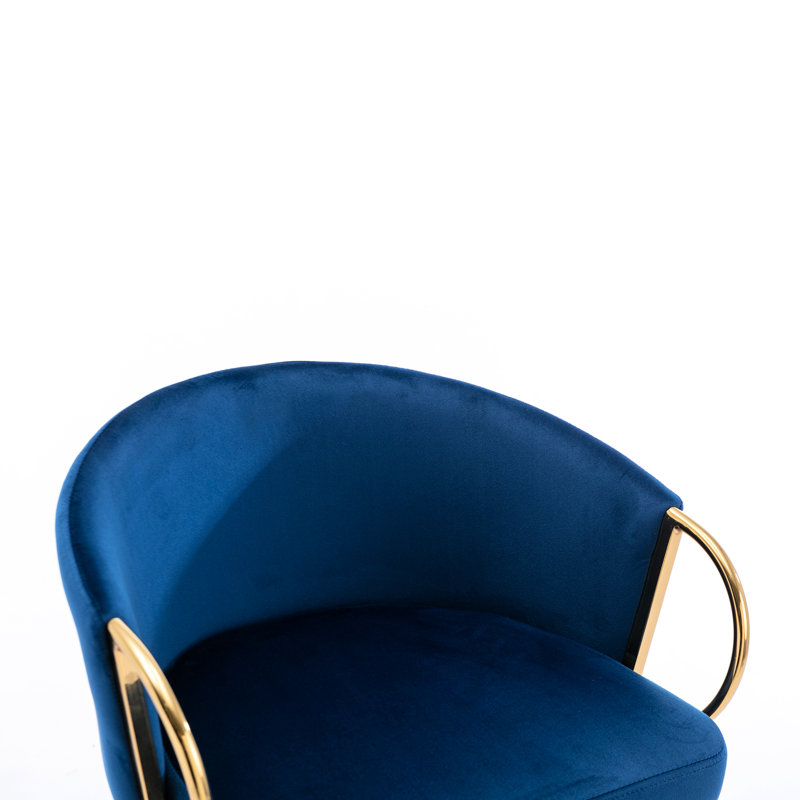Tabourets de bar en velours bleu de 66 cm (26 pouces), ensemble de 2, pieds dorés avec repose-pieds, 2 places assises confortables, style classique.