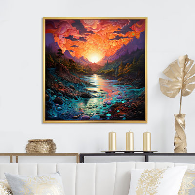Coucher de soleil sur une rivière de montagne sur toile