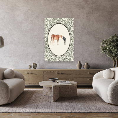 Mare And Foal Watercolor Elegant Peaceful Rustic Horse Nature Landscape Wall Art Print 1 Piece Wrapped Canvas Wall Art