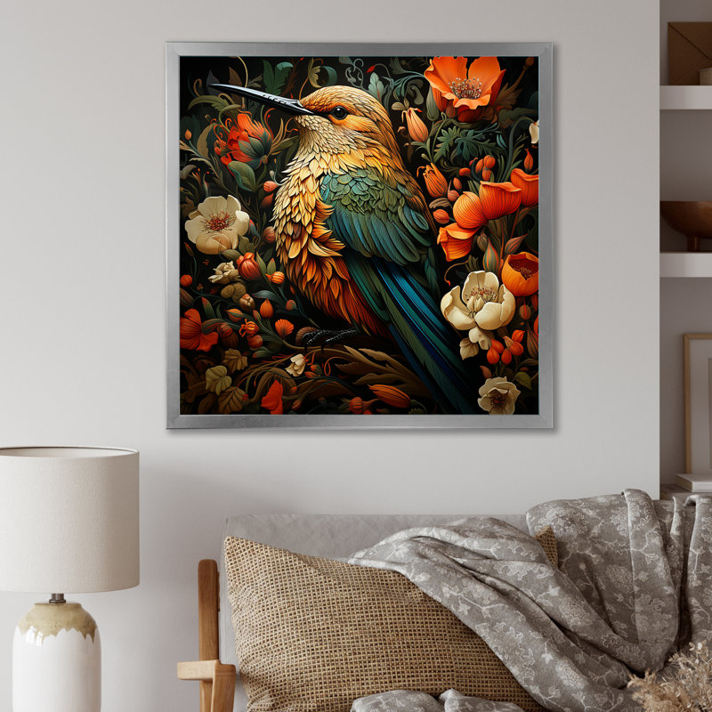 «Hummingbird Gardens Guardian», art mural colibri, Cadre photo argenté, H 16 po x l 16 po x P 1 po