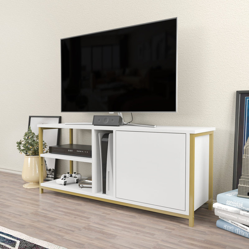 Meuble télé, Blanc / Doré