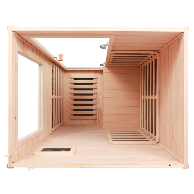 Hemlock Mini One Person Far Infrared Door On The Right Of The Indoor Sauna Room, Natural, Left