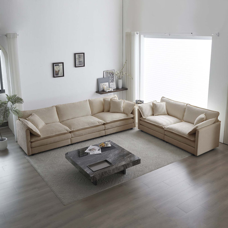 Ensemble de canapé moderne surdimensionné à 2 sièges profonds (3 sièges + 2 sièges), Beige