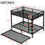 Lit superposé double au-dessus d'un lit gigogne double en métal noir avec conception anti-bruit, structure stable de taille sous rangement, revêtement, garde-corps