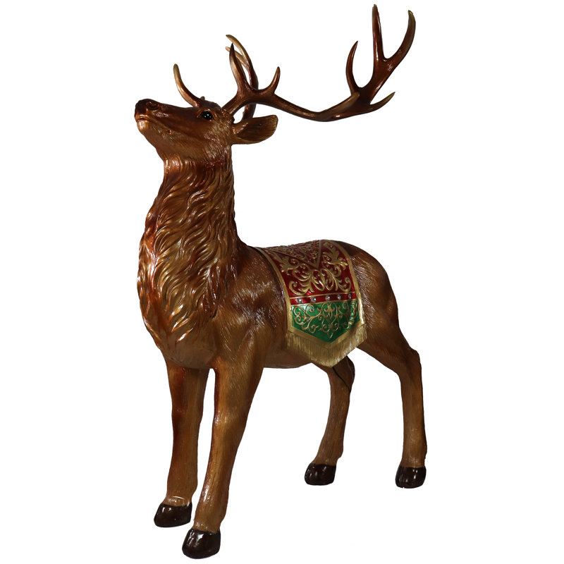 Fraser Hill Farm 5-Ft. Reindeer Holiday Figurine with Metallic Finish with Multi-Color LED Lights