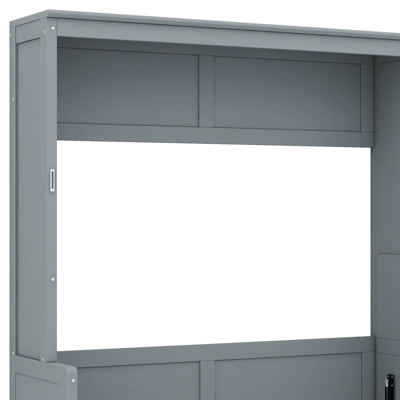 Lit escamotable avec bureau et bibliothèque Murphy, Gris, Double