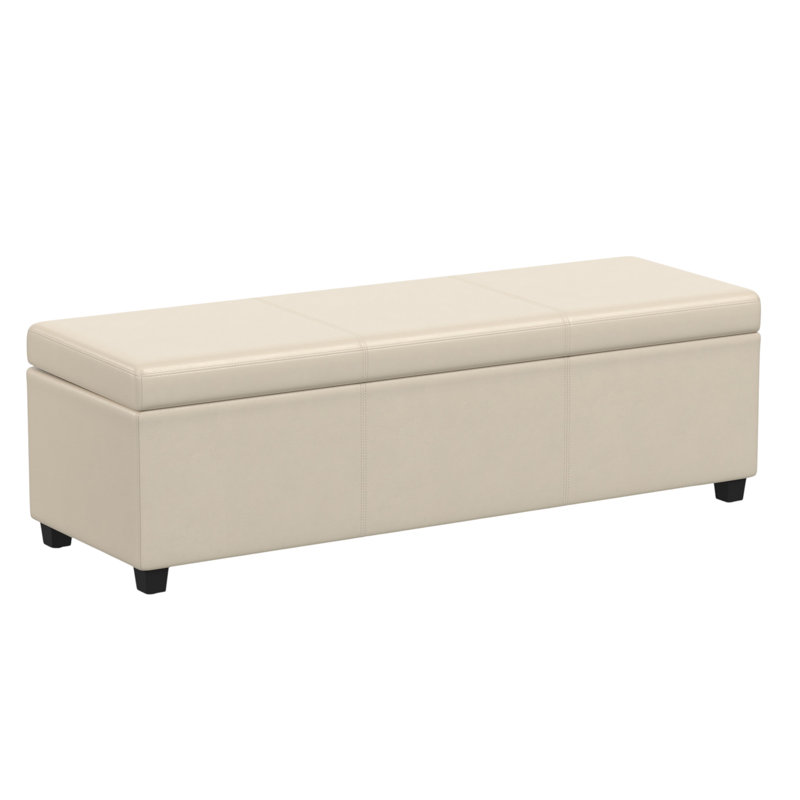 Banc de rangement rembourré en similicuir et en bois massif de 54 pouces avec plateau rabattable Gracie Mills, Crème