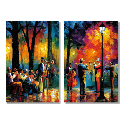 «Outdoor Jazz Music In Paris - Music Jazz», reproduction d'art sur toile, ensemble d'art mural rétro jaune de 2
