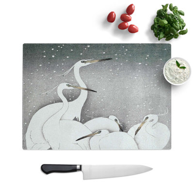 Glass Group of Egrets by Ohara Koson Chopping Board
