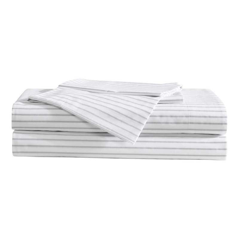 Shasta Lake Cotton Percale Standard Sheet Set, Full Sheet Set with 2 Pillowcases, Arden Stripe Grey