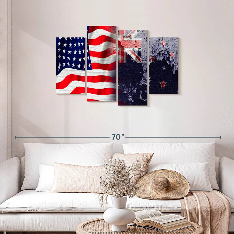 Drapeaux des États-Unis et de la Nouvelle-Zélande, H 27 po x l 43 po