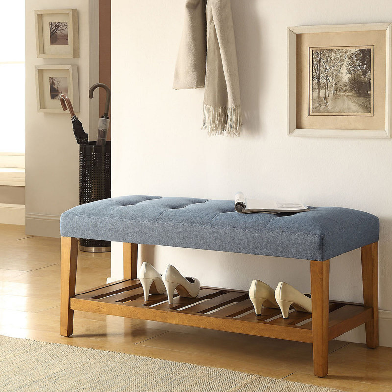 Tufted Padded Seat Bench, Light Blue