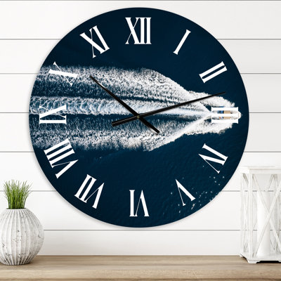 Aerial View of Speed Boat in Mediterranean Sea - Traditional wall clock