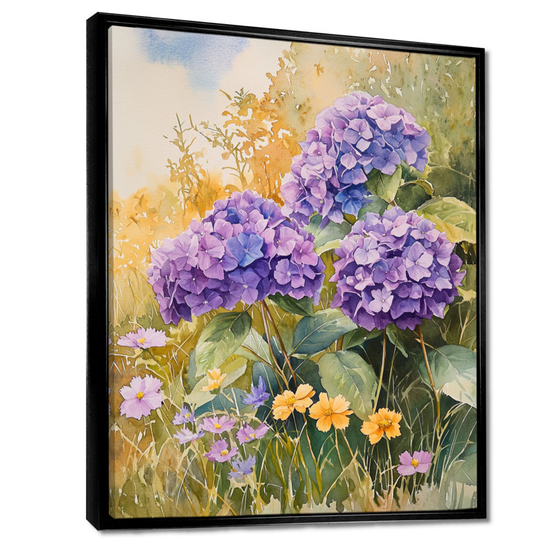 «Country Side Hydrangeas And Wildflowers I - Hydrangea», art mural encadré, H 20 po x l 12 po, Noir