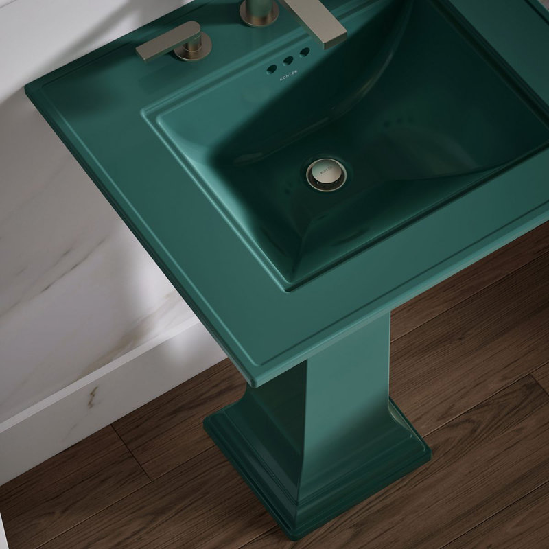 Memoirs Stately Pedestal Bathroom Sink with Faucet Holes, 8" Centers, 34.75" H x 20.5" W x 24.5" L, Teal