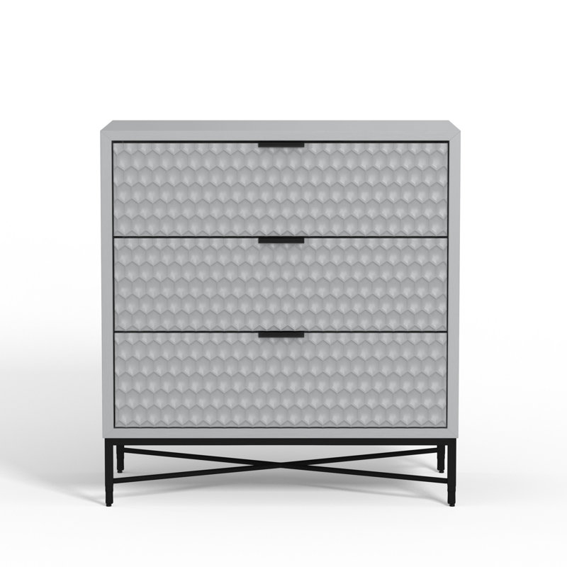 Commode 3 tiroirs l 32 po, Gris clair / noir