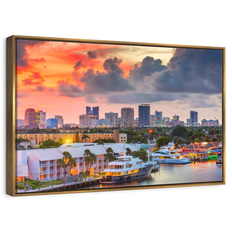 Fort Lauderdale en Floride, Cadre flottant doré, 40 po x 27 po