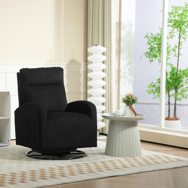 Upholstered Swivel Glider Rocking Chair, Black Corduroy