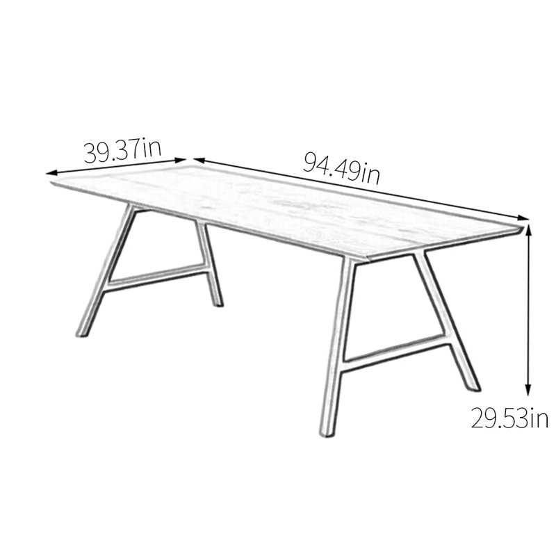Table de salle à manger rectangulaire en bois de frêne, H 29,53 po x L 94,49 po x l 39,37 po
