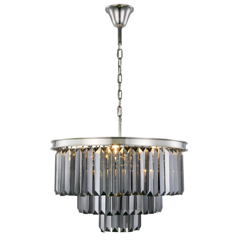 Lustre à niveaux unique 9 lumières Yazmin, Gris, Nickel poli