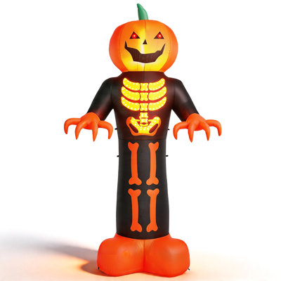 12 FT Inflatable Pumpkin Skeleton Reaper Halloween Decor With LED Lights