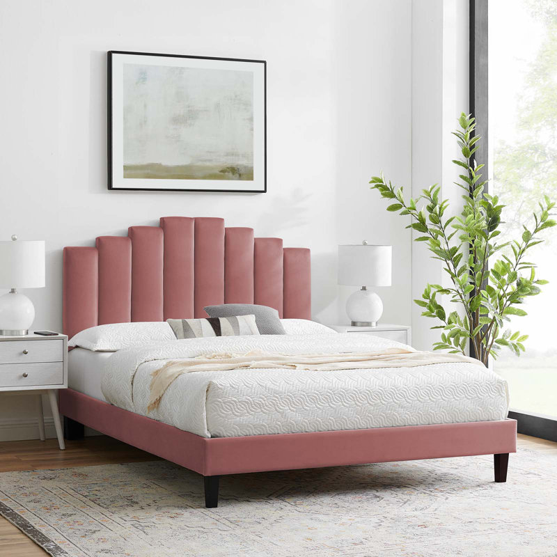 Elise Performance Velvet Platform Bed, King, Dusty Rose