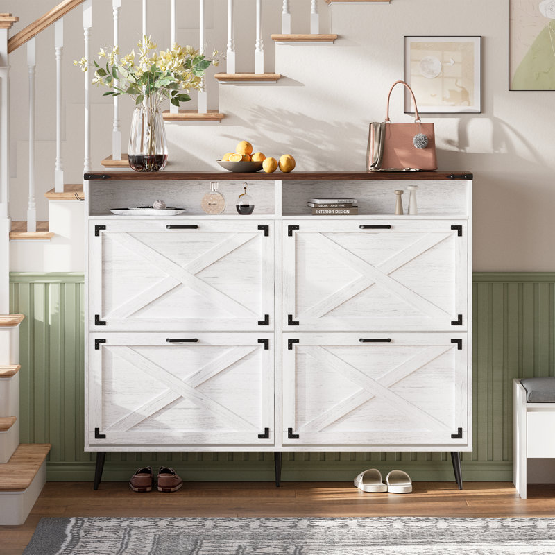 Tomoye Farmhouse Shoe Cabinet with 4 Drawers, White