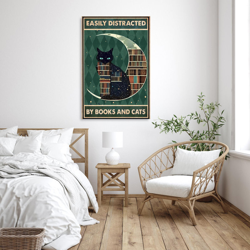 Facilement distrait par les livres et les chats, H 36 po x l 24 po x P 1,25 po