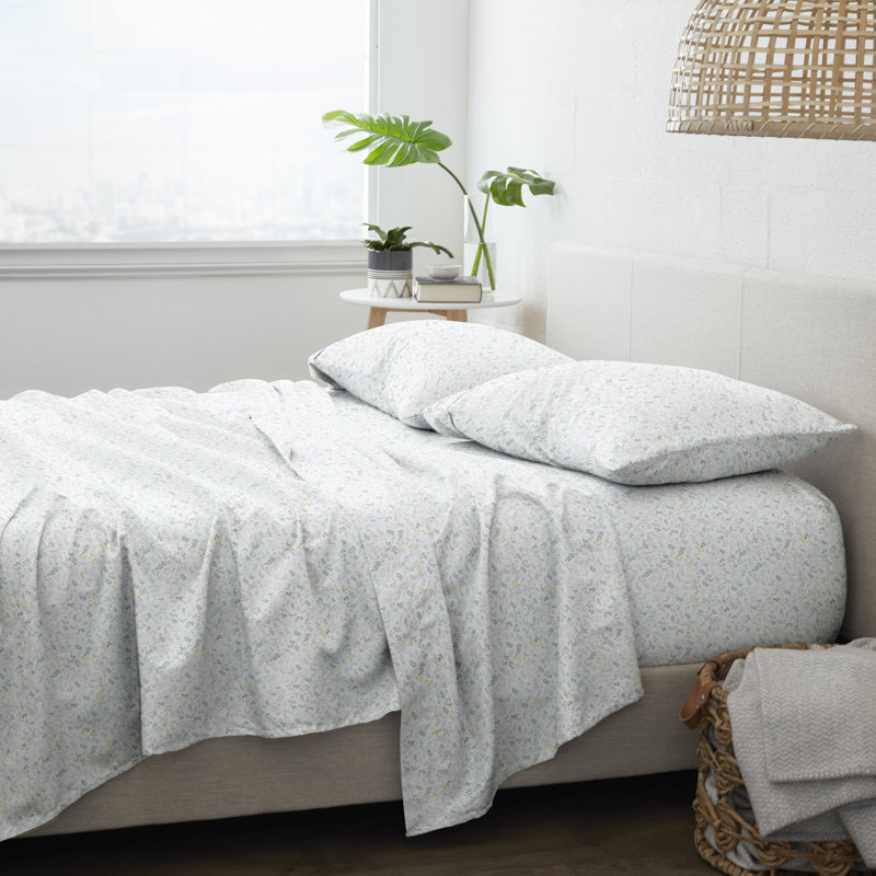 Tyler Wildflower Pattern Microfiber Sheet Set, King Sheet Set + Fitted Sheet + 2 Pillowcases