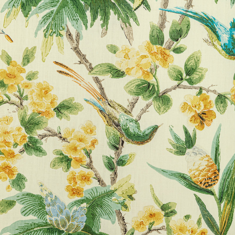 Gastaud 100% Linen Fabric, Gold/Leaf