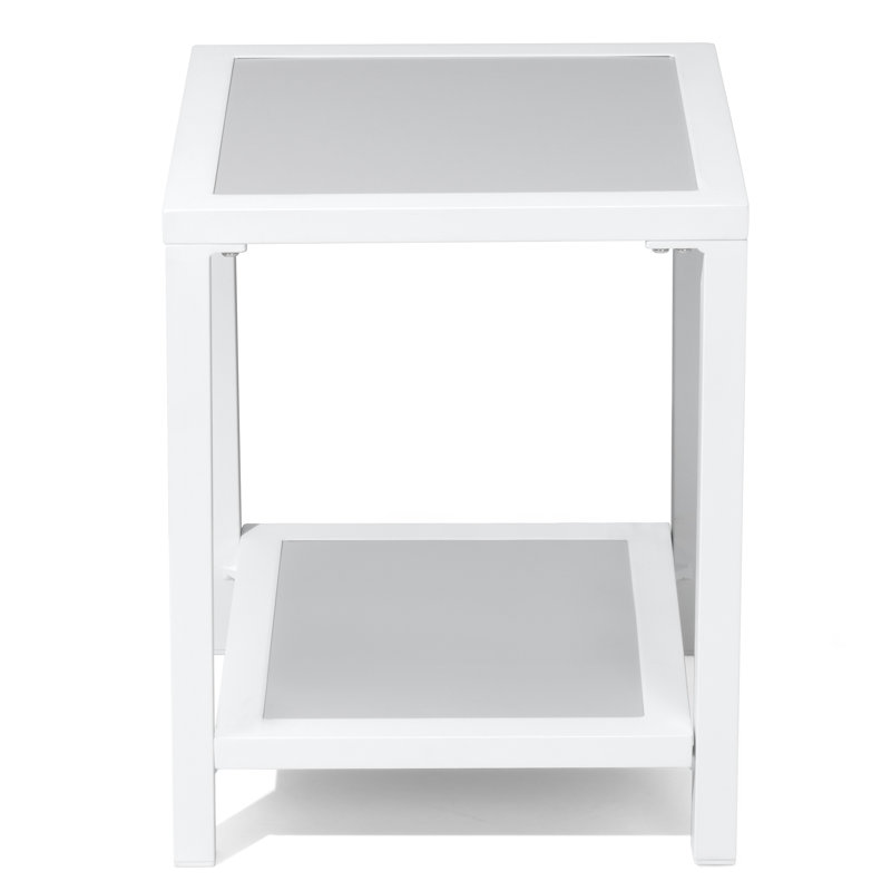 Patio End Table Outdoor Aluminum Side Table, Grey/White
