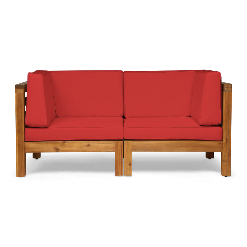 Slaytonvilley 30.25'' Wide Patio Sofa with Cushions, Brown/Red