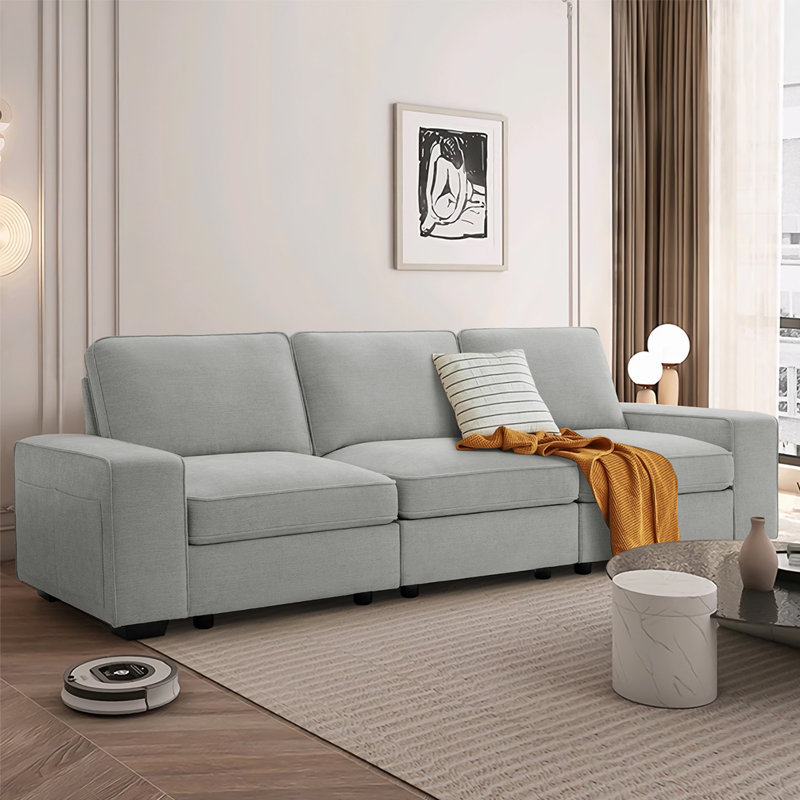 Living room Sofa Set,Modern Chenille Modular Storage Sofas,Type-C & USB Charging Port,5 Seats (2+3 Sectional), Light Gray