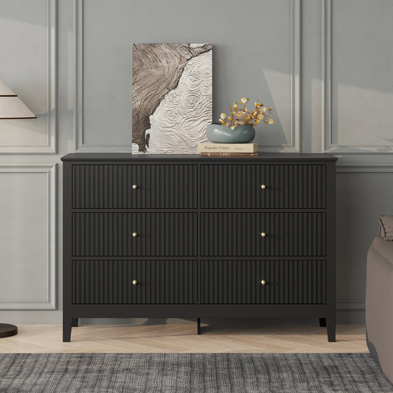 6 tiroirs 47 po Large commode, Noir