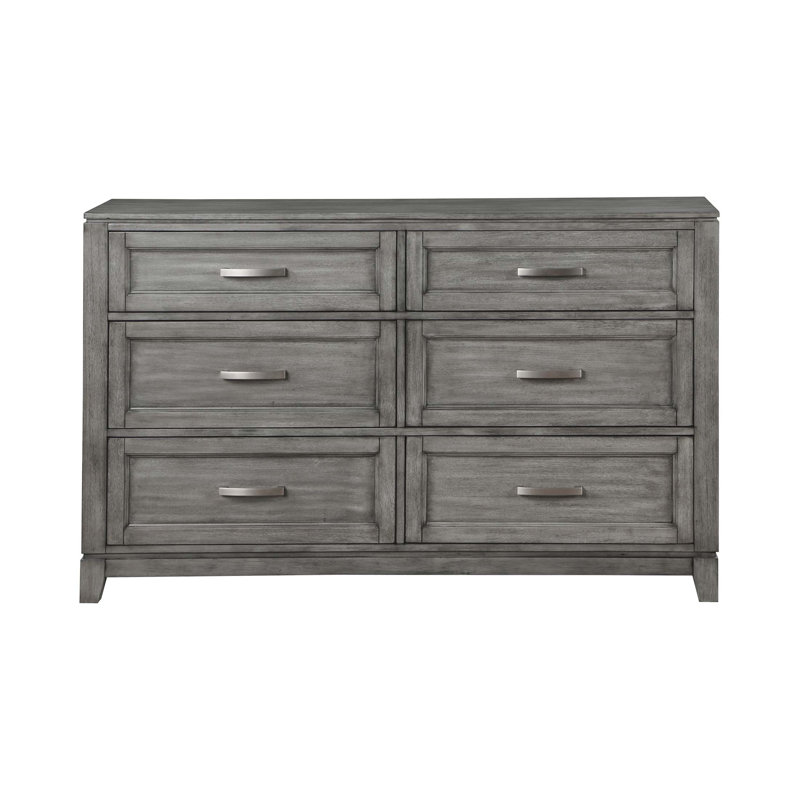 Élégante commode en bois à 6 tiroirs avec rangement spacieux et design transitionnel pour les chambres modernes, finition blanche et gris métallique