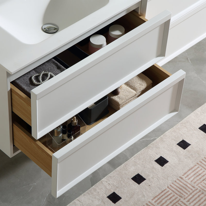 Meuble-lavabo mural de luxe de style Mid-Century avec lavabo double 60 po, Blanc