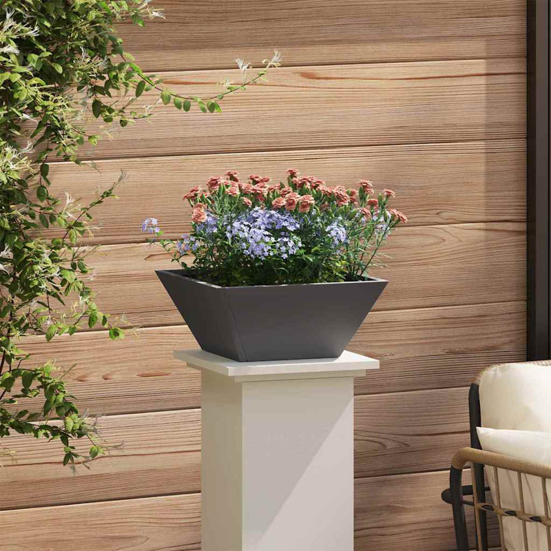 Garden Planter Decor Metal Trapezoidal Outdoor Modern Terrace Holder, 15cmH x 35cmW x 35cmD, Black
