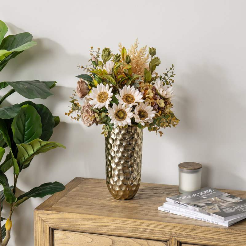 10 Inch Hammered Gold Metal Table Vase