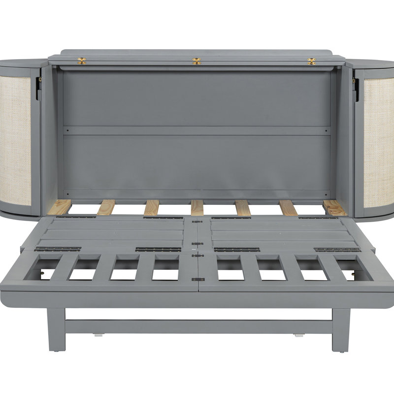 Lit gris pour espaces polyvalents avec fonction pliable et rangement supplémentaire sur le côté