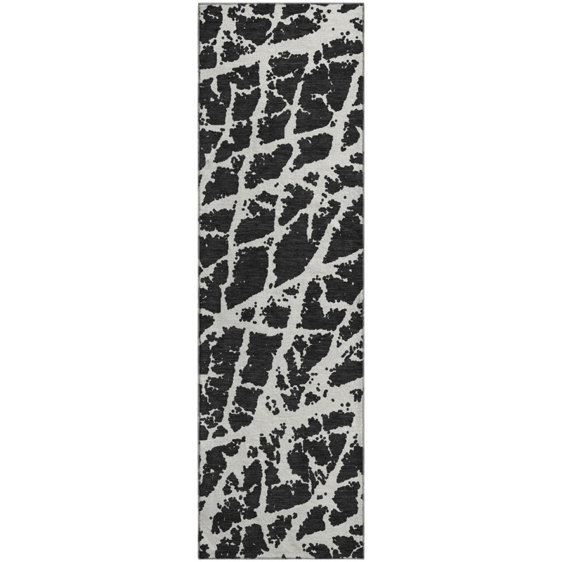 Premium Machine Washable Cerrito AMF501 Black Rug, Runner 2'3" x 7'6"